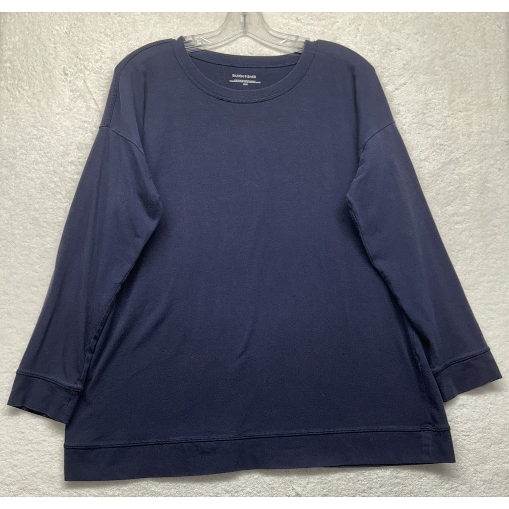Eileen Fisher Womens Size M Blue Long Sleeve Cotton T Shirt Top (T5)